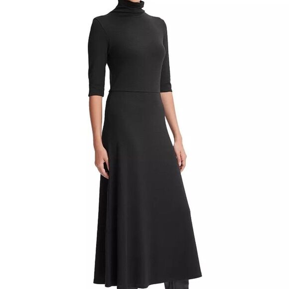 Vince Elbow Sleeve Turtleneck Dress in Black XXS NWOT - Picture 1 of 3